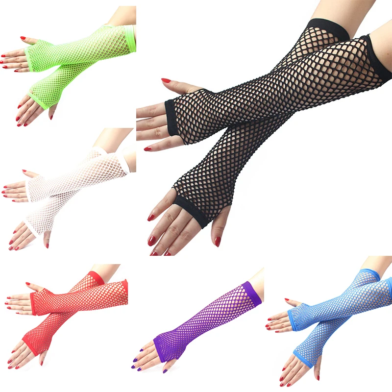 여성 패션 네온 Fishnet 핑거리스 긴 장갑 다리 팔 커프 파티 착용 여성을위한 멋진 드레스 섹시한 아름다운 팔 따뜻하게
