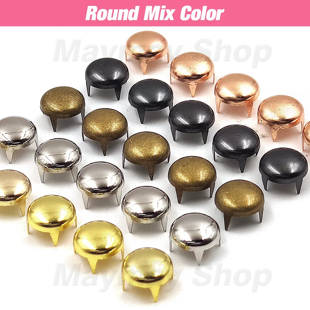 100Pcs 6-12mm 금속 4 발톱 리벳 광장/라운드 스파이크 스터드 피라미드 리벳 의류 신발 가방 벨트 펑크 DIY Leathercraft
