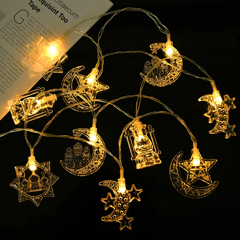 EID 무바라크 LED 스트링 조명, 이슬람 무슬림 축제 파티, 달 별 성 랜턴, 라마단 홈 데코, 1.5m, 10LED, 2024 신제품