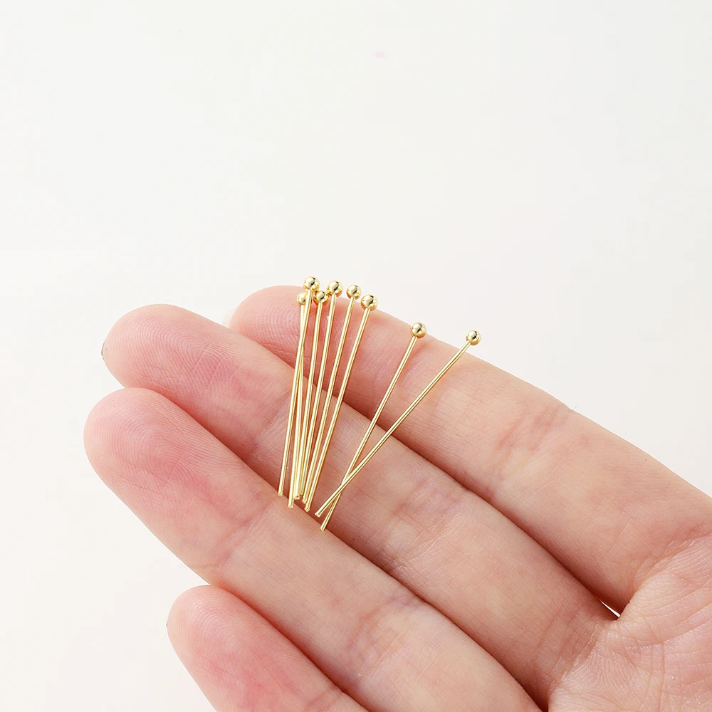 100 개/몫 14K 18K 골드 도금 16-50mm 볼 헤드 핀 DIY 쥬얼리 결과 만들기 황동 금속 플랫 헤드 아이 헤드 핀 용품