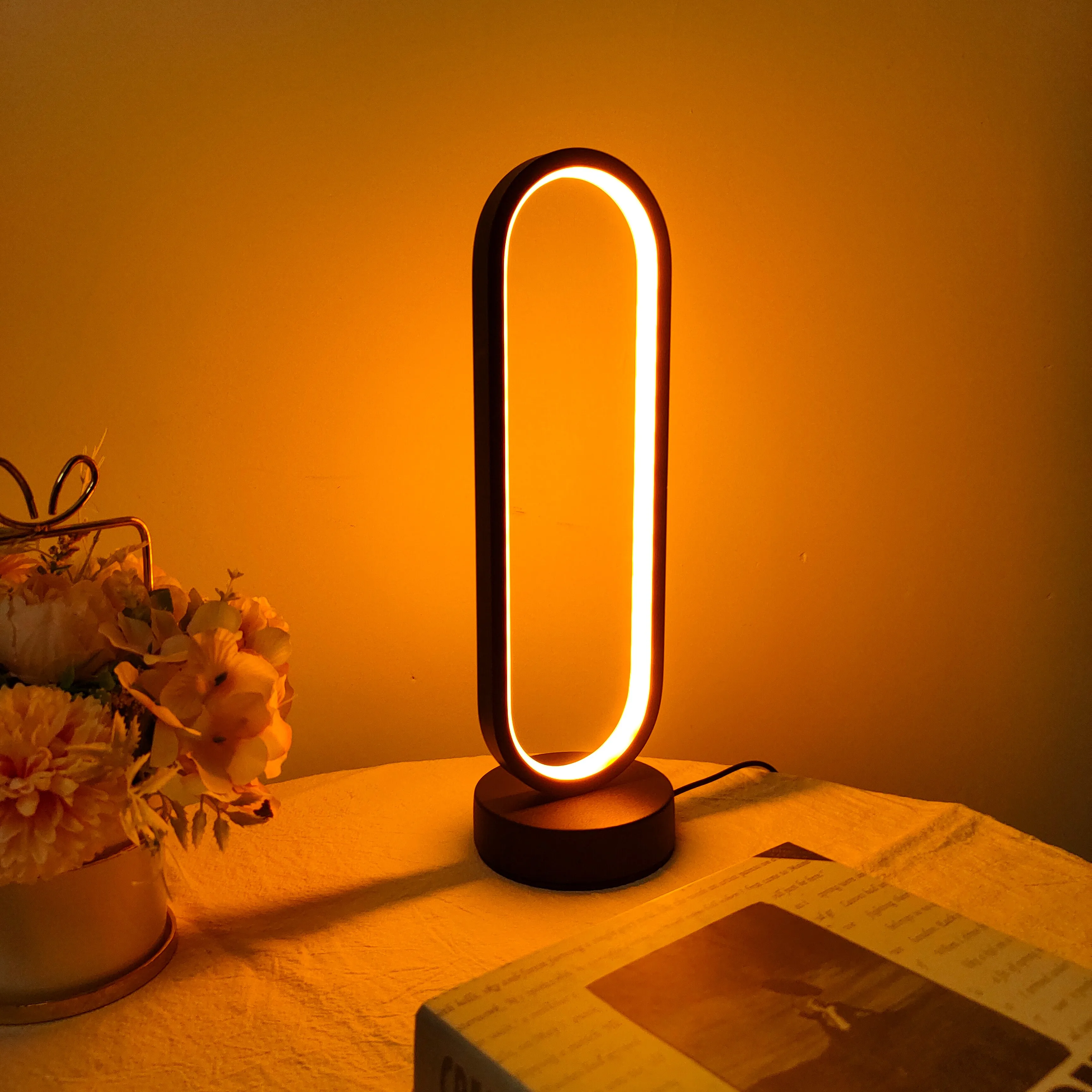 1PC 램프 침실 링 램프 거실 3 색 디밍 침대 옆 램프 LED 야간 조명
