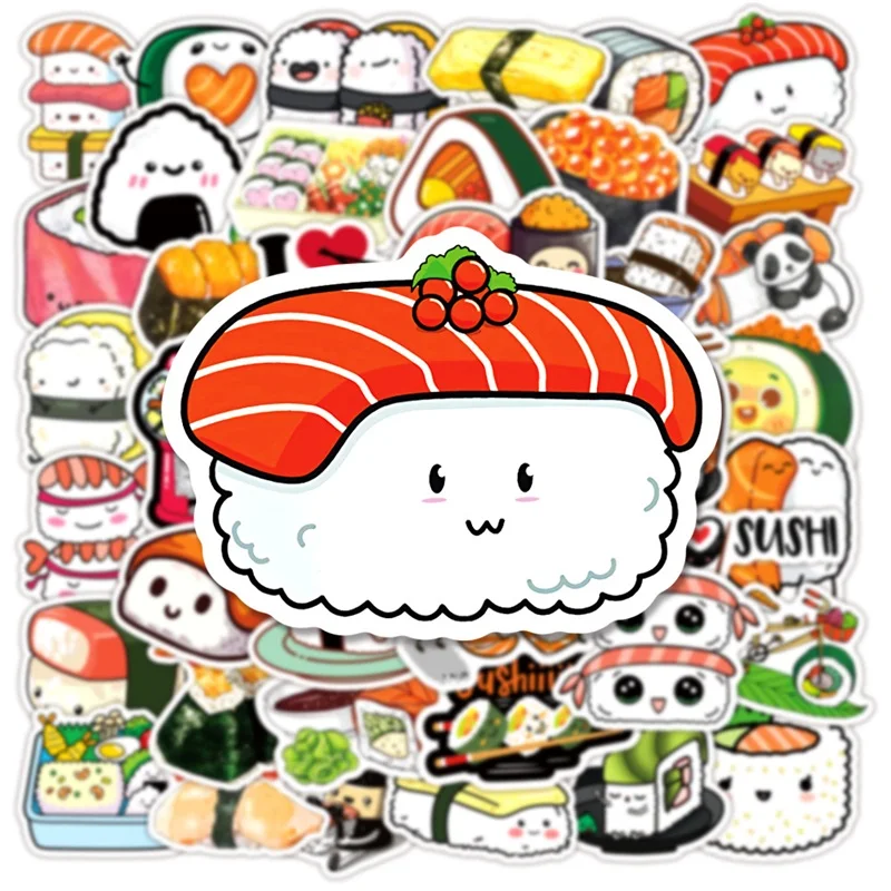 10/30/50PCS 귀여운 만화 스시 PVC 스티커 미적 끈적 장식 Scrapbooking 어린이를위한 한국어 편지지 학교 용품