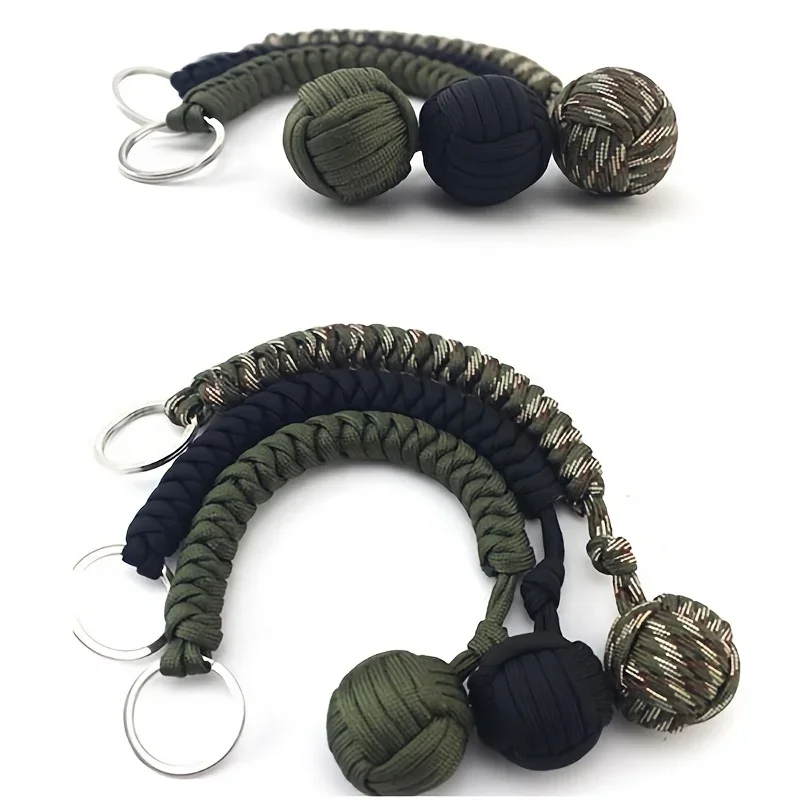 야외 자기 방어 우산 밧줄, 원숭이 주먹 강철 공, Paracord 생존 열쇠 고리, 야외 안전 보호 액세서리