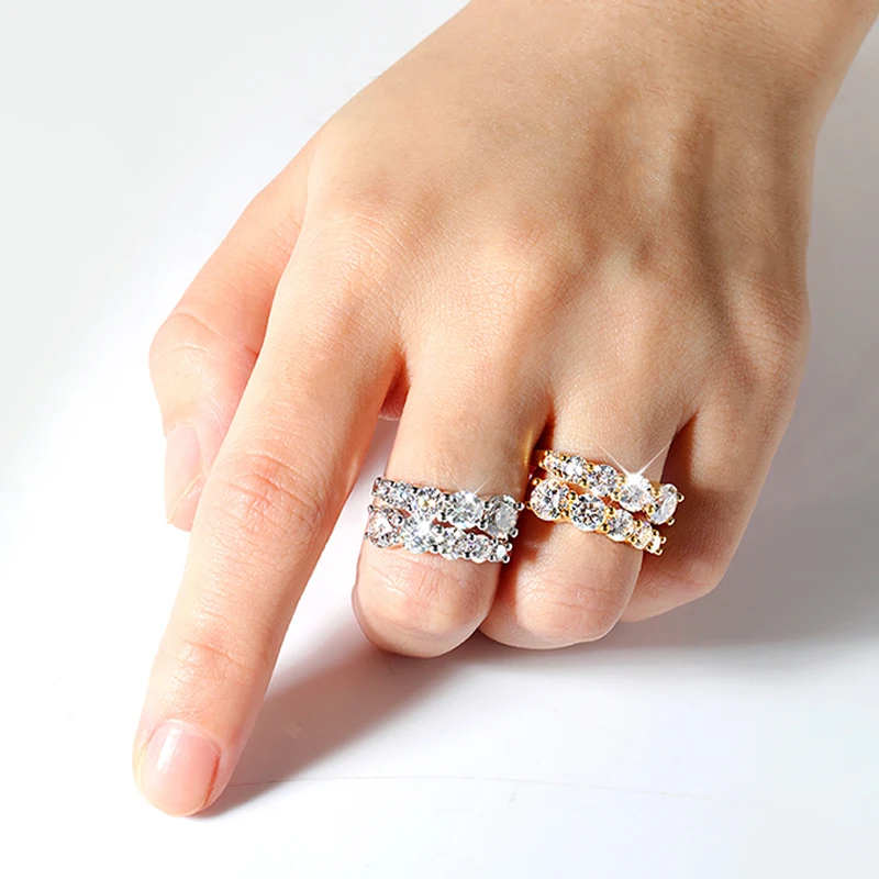 Smyoue 10 보석 여성을위한 전체 Moissanite 반지 스파클링 완벽한 실험실 만든 다이아몬드 웨딩 밴드 S925 스털링 실버 주얼리