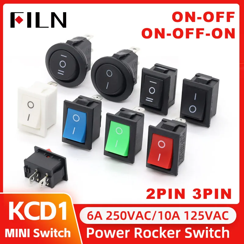 FILN KCD1-101 MRS-101 2핀 온오프 미니 로커 스위치 21x15mm 6A 250VAC 10A 125VAC 스냅인 간편 설치 title=FILN KCD1-101 MRS-101 2핀 온오프 미니 로커 스위치 21x15mm 6A 250VAC 10A 125VAC 스냅인 간편 설치 