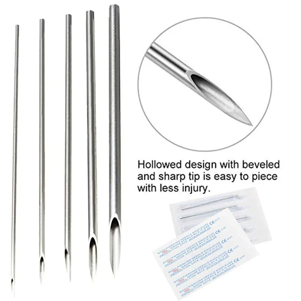 12G 14G 16G 18G 20G 5/10/30/50pcs 피어싱 바늘 일회용 바디 피어싱 바늘 귀 코 배꼽 젖꼭지 피어싱 피어싱 키트