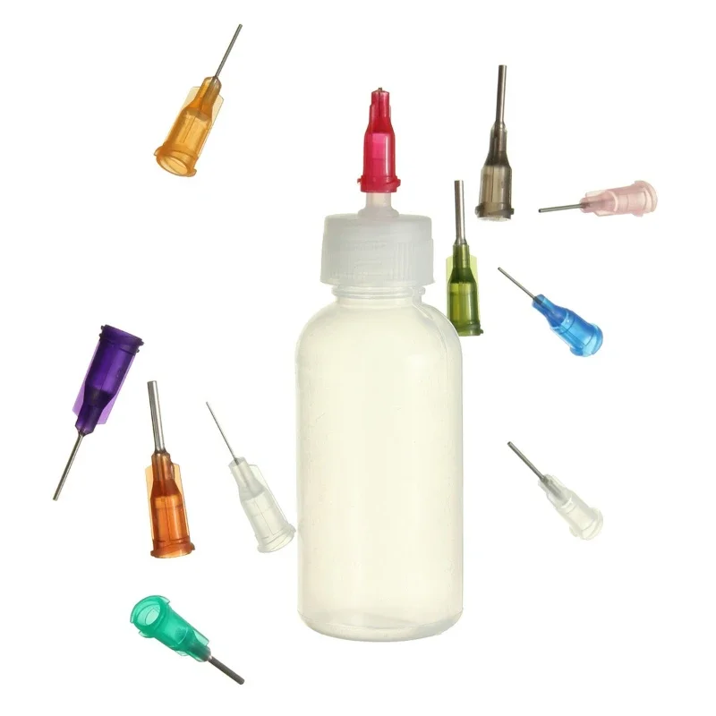 로진 솔더 플럭스 페이스트 + 11 바늘 도구 용 30ml/50ml 투명 폴리에틸렌 바늘 디스펜서 디스펜스 병