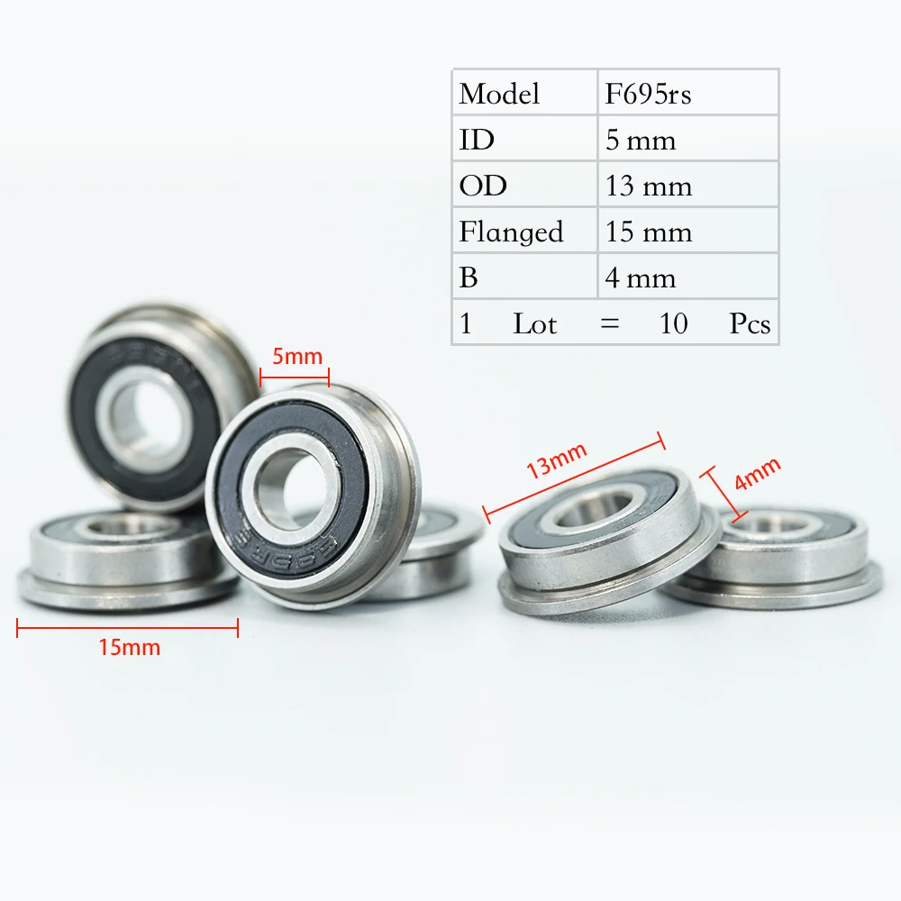 FUSHI F695 2RS 베어링 5*13*4mm 10 개, ABEC-7 플랜지 미니어처 F695 RS 볼 베어링 F695RS, VORON Mobius 2/3 2/4 3D 프린터용