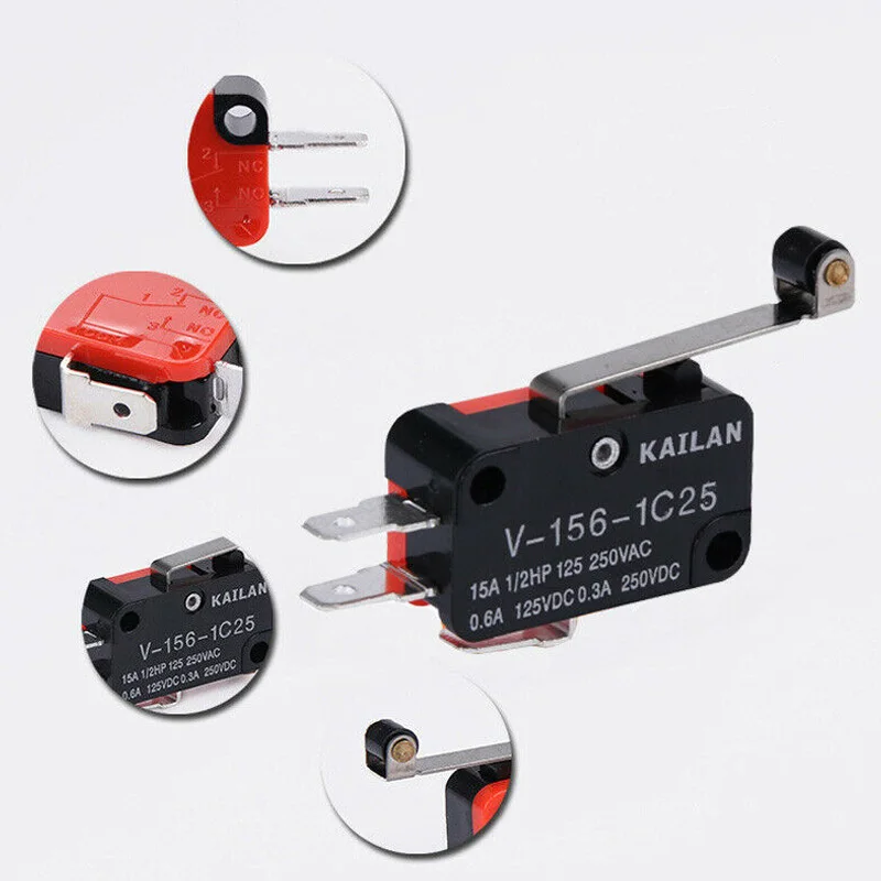 1PCS V-156-1C25 15A 마이크로 스위치, 푸시 버튼 SPDT 순간 스냅 동작 리미트 스위치, 여행 스위치