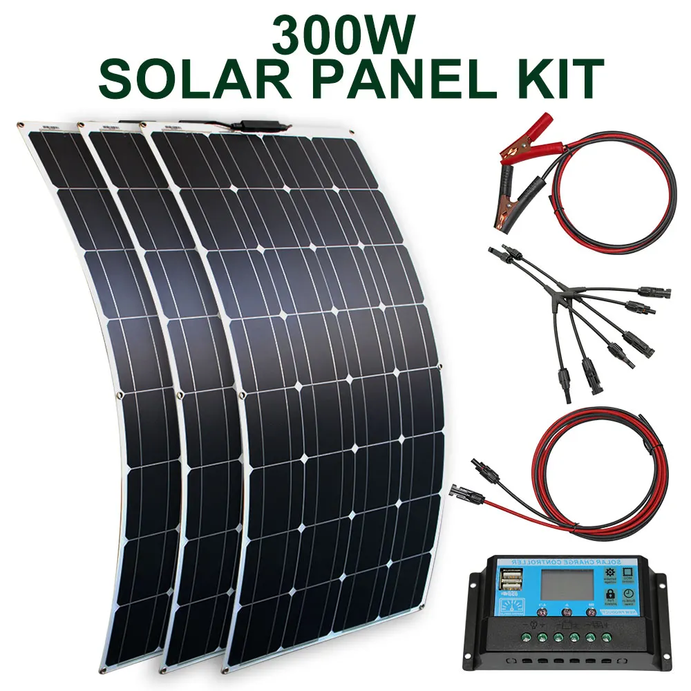 태양 전지 패널 키트 및 300w 200w 100w 유연한 태양 전지 패널 12v 24v 고효율 배터리 충전기 모듈 title=태양 전지 패널 키트 및 300w 200w 100w 유연한 태양 전지 패널 12v 24v 고효율 배터리 충전기 모듈 