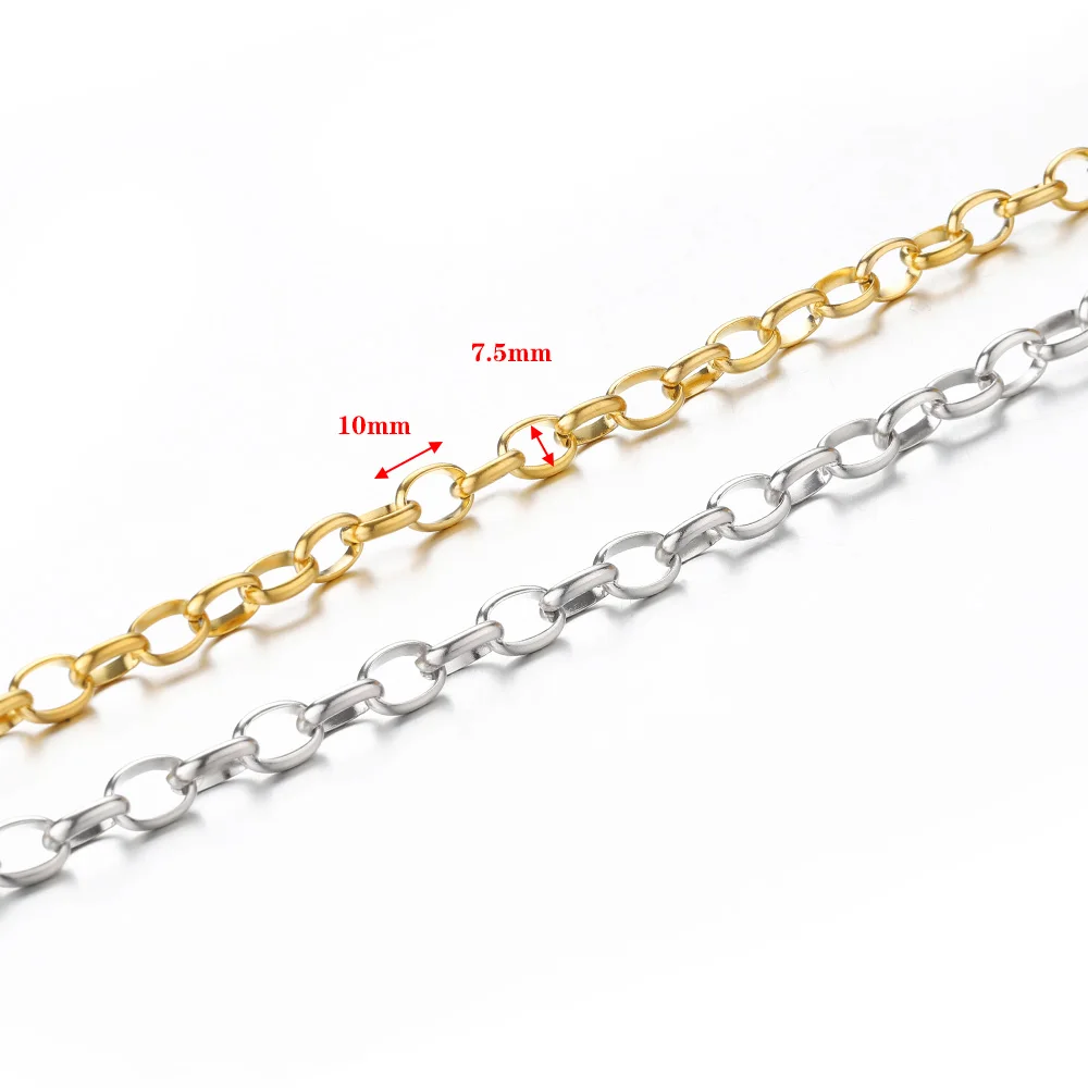 페이드 없음 1 미터 7.5mm 스테인레스 스틸 체인 골드 목걸이 롤로 팔찌 쥬얼리에 대한 강력한 링크 체인 액세서리 만들기 DIY