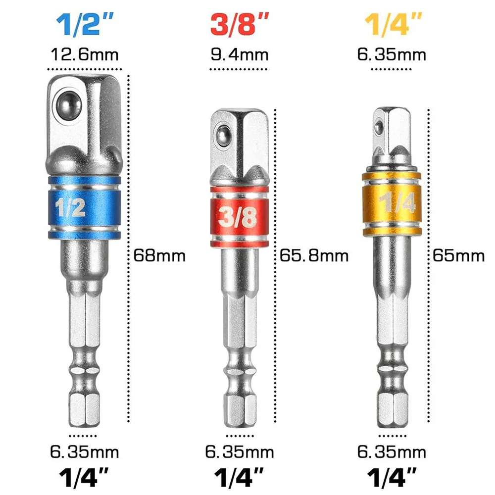 STONEGO 1PC/3PCS 임팩트 드라이버용 육각 섕크 드릴 소켓 어댑터 세트 - 사각형 소켓 드릴 비트 바 확장, 1/4