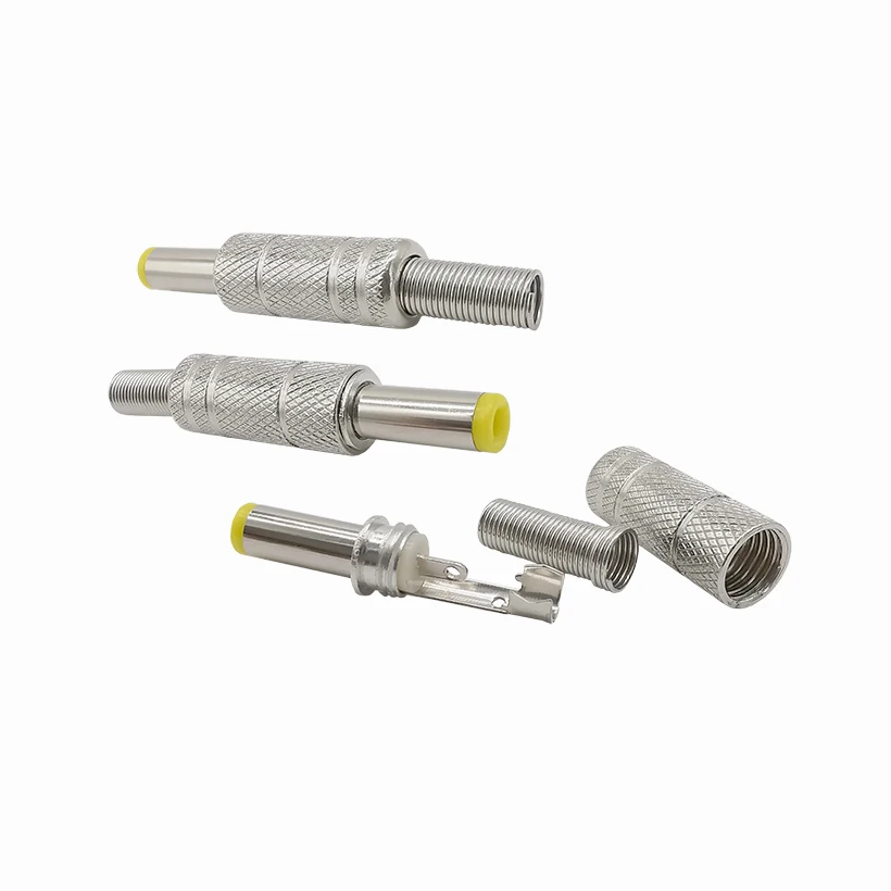 2/5/10Pcs 실버 메탈 5.5x2.1mm/5.5mm x 2.5mm DC 전원 남성 플러그 잭 커넥터 (스프링 옐로우 헤드 포함) 5.5*2.1/5.5*2.5mm DC099