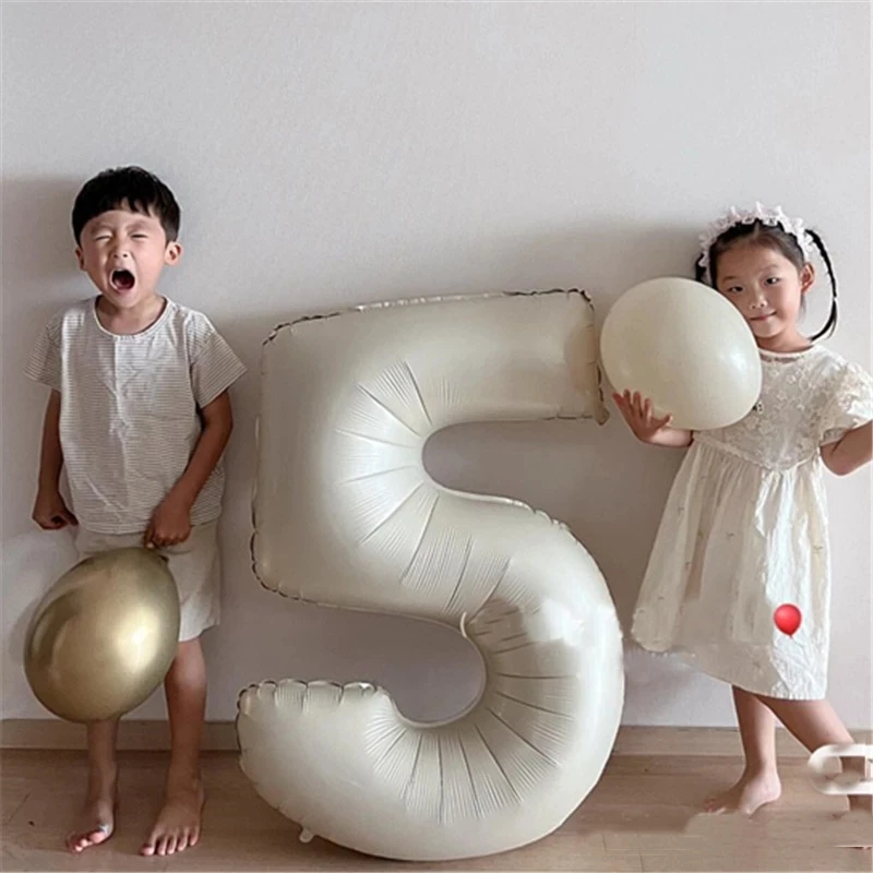 32/40 인치 크림 컬러 번호 풍선 1-9 대형 디지털 호일 헬륨 공 소녀 성인 생일 파티 장식 웨딩