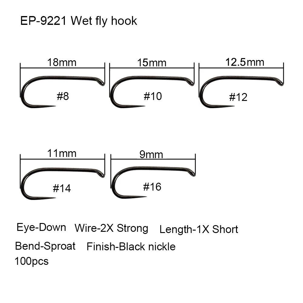 Eupheng 100Pcs 플라이 낚시 후크 Barbless 플라이 묶는 후크 낚시 드라이 요정 새우 젖은 Caddis 플라이 후크