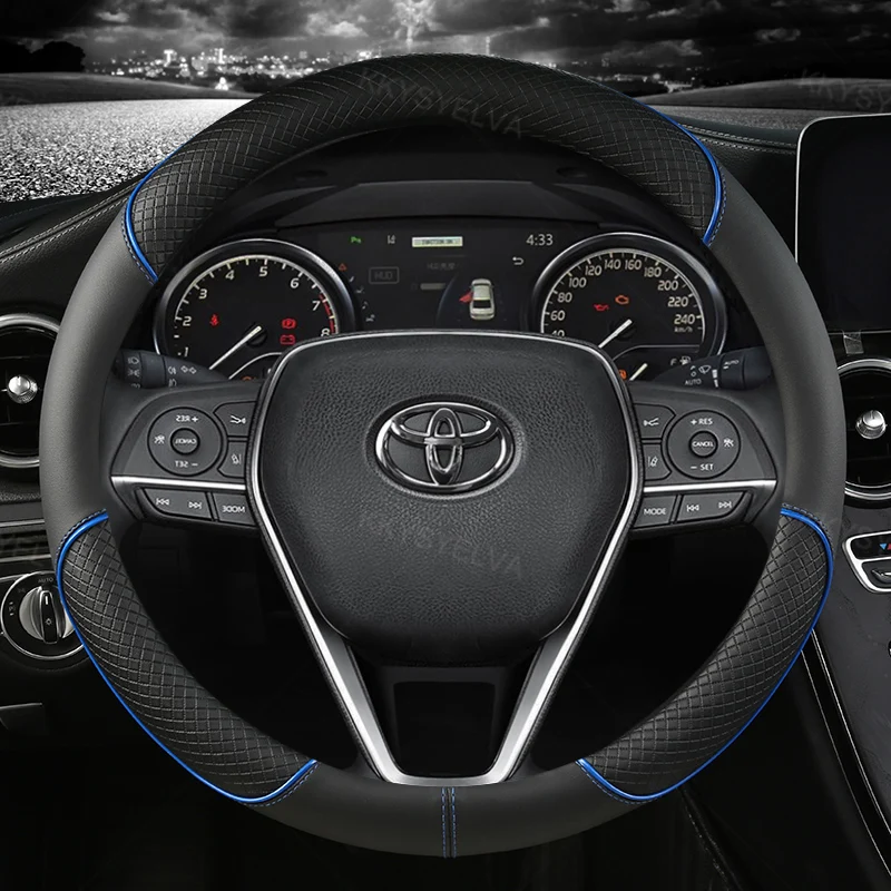 자동차 핸들 커버 가죽 38cm Toyota Corolla Fortuner Sequoia Auris Avensis YARIS Vios Celica 86 Rav4 4Runner C-HR