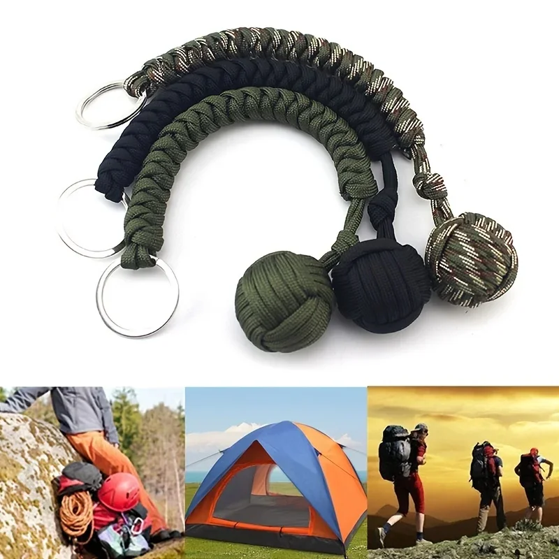야외 자기 방어 우산 밧줄, 원숭이 주먹 강철 공, Paracord 생존 열쇠 고리, 야외 안전 보호 액세서리