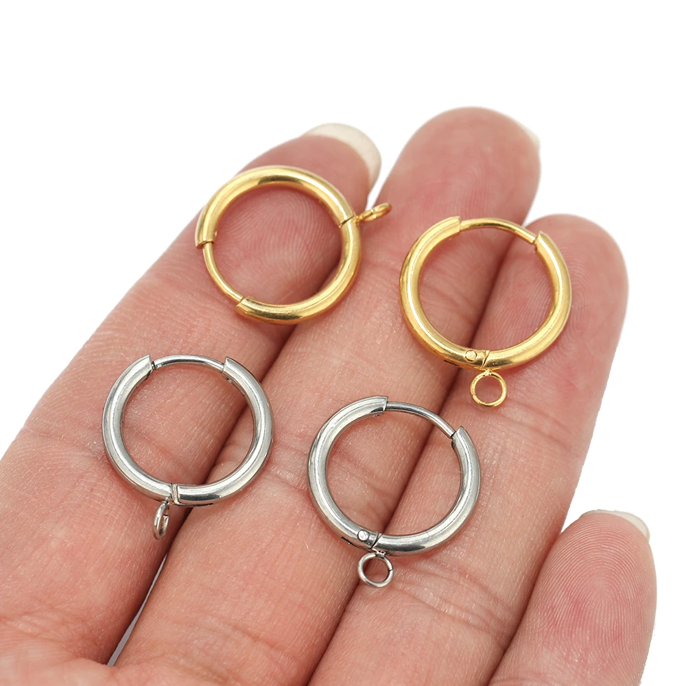10pcs 스테인레스 스틸 골드 컬러 도금 Huggie 귀걸이 후크 루프 귀 포스트 점프 링 DIY 쥬얼리 결과 만들기