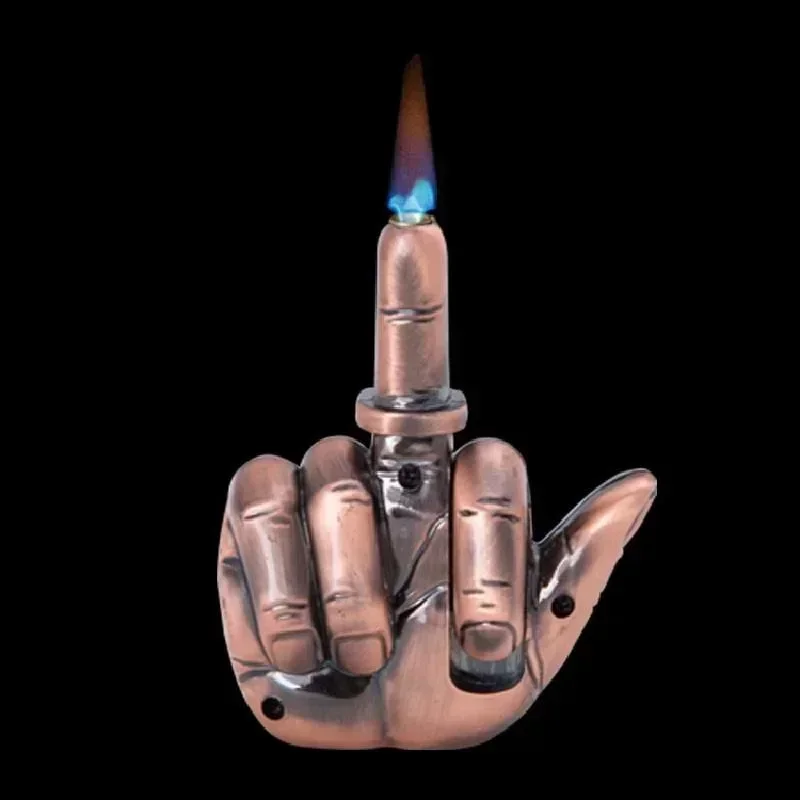 Fuk You 음성이있는 재미있는 중간 손가락 토치 라이터 방풍 제트 불꽃 라이터 흡연 액세서리 리필 형 부탄 라이터