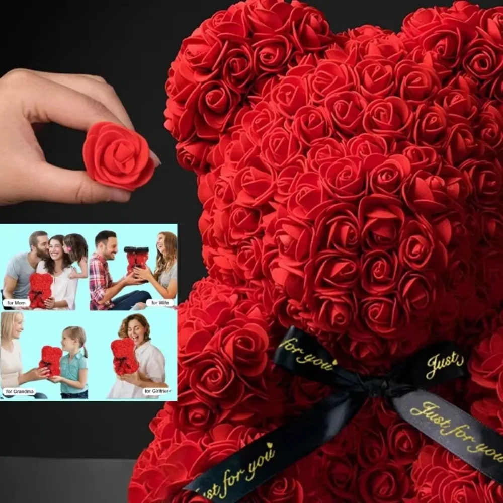 인공 꽃 영원한 장미 테디 베어 엄마를 위한 어머니의 날 생일 발렌타인 데이 기념일 선물 및 장식 미니어처