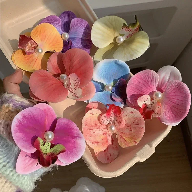 호접란 진주 헤어 클립 꽃 머리핀 난초 나비 머리카락 클립 헤어 액세서리 헤어 스타일링 도구 활 꽃