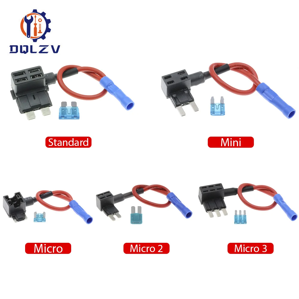 12V 퓨즈 홀더 회로 추가 TAP 어댑터 마이크로 미니 표준 포드 ATM APM 블레이드 자동 퓨즈(10A 블레이드 포함) 자동차 퓨즈(홀더 포함)