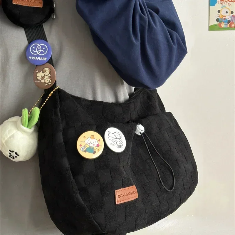 Xiuya 하라주쿠 스타일 대학 크로스 바디 백 솔리드 컬러 격자 무늬 프린트 대용량 숄더 백 새로운 귀여운 패션 디자이너 핸드백
