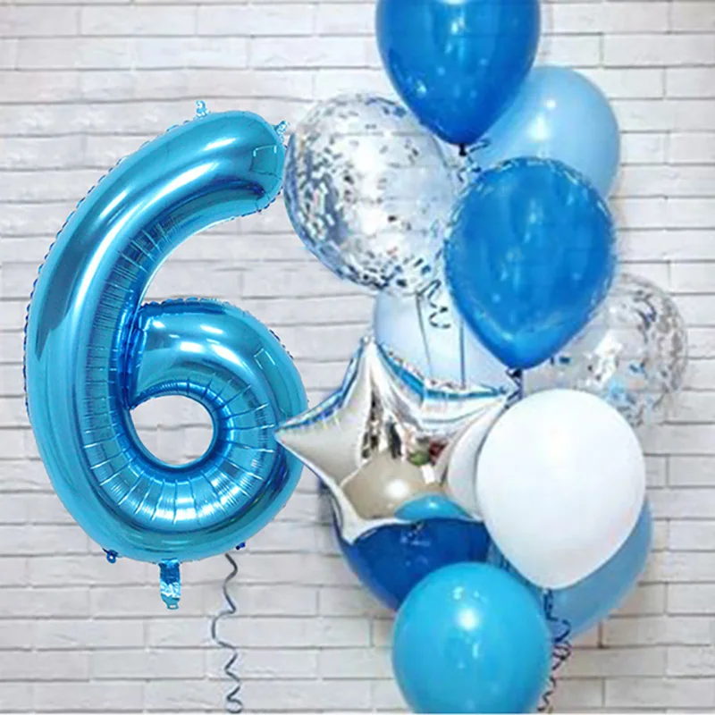 12pcs 블루 32 인치 번호 호일 라텍스 풍선 생일 축하 파티 장식 어린이 소년 아기 1 2 3 4 5 6 7 8 9 세 용품