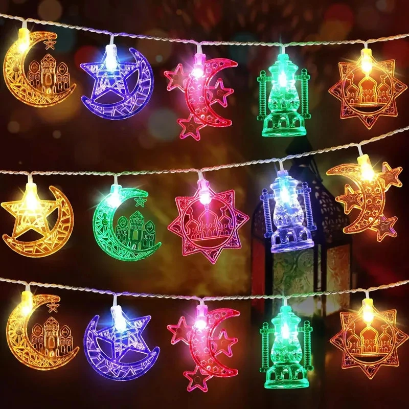 EID 무바라크 LED 스트링 조명, 이슬람 무슬림 축제 파티, 달 별 성 랜턴, 라마단 홈 데코, 1.5m, 10LED, 2024 신제품