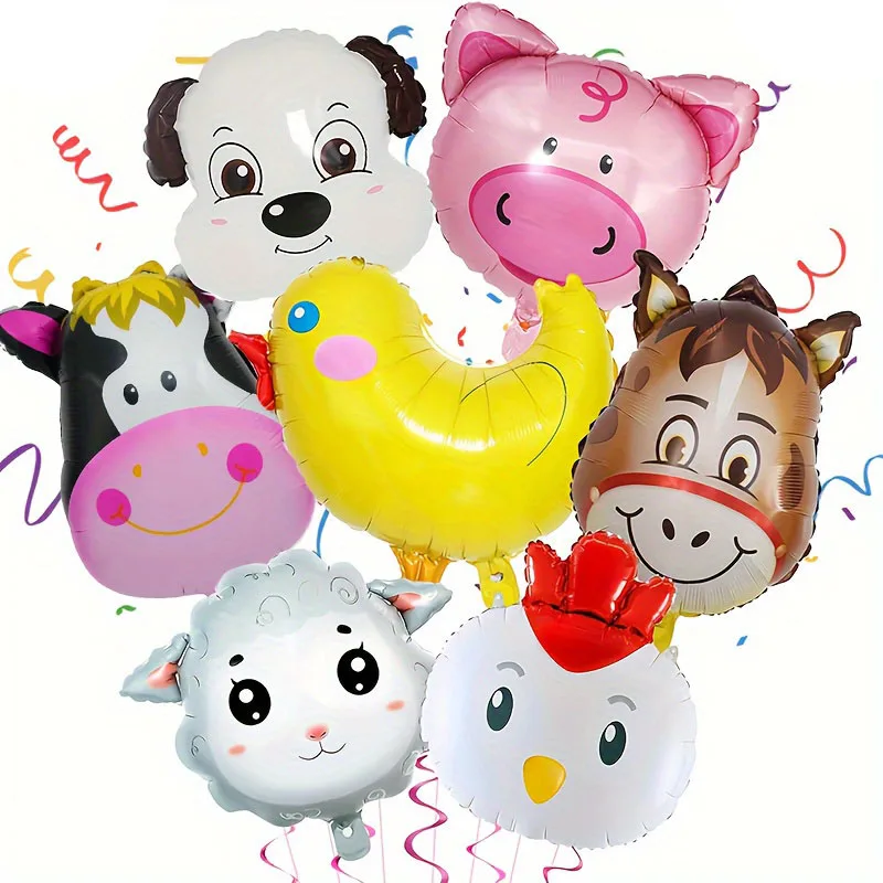 생일 파티 장식을위한 7pcs 농장 동물 풍선 암소 당나귀 양 돼지 치킨 알루미늄 호일 풍선 title=생일 파티 장식을위한 7pcs 농장 동물 풍선 암소 당나귀 양 돼지 치킨 알루미늄 호일 풍선 