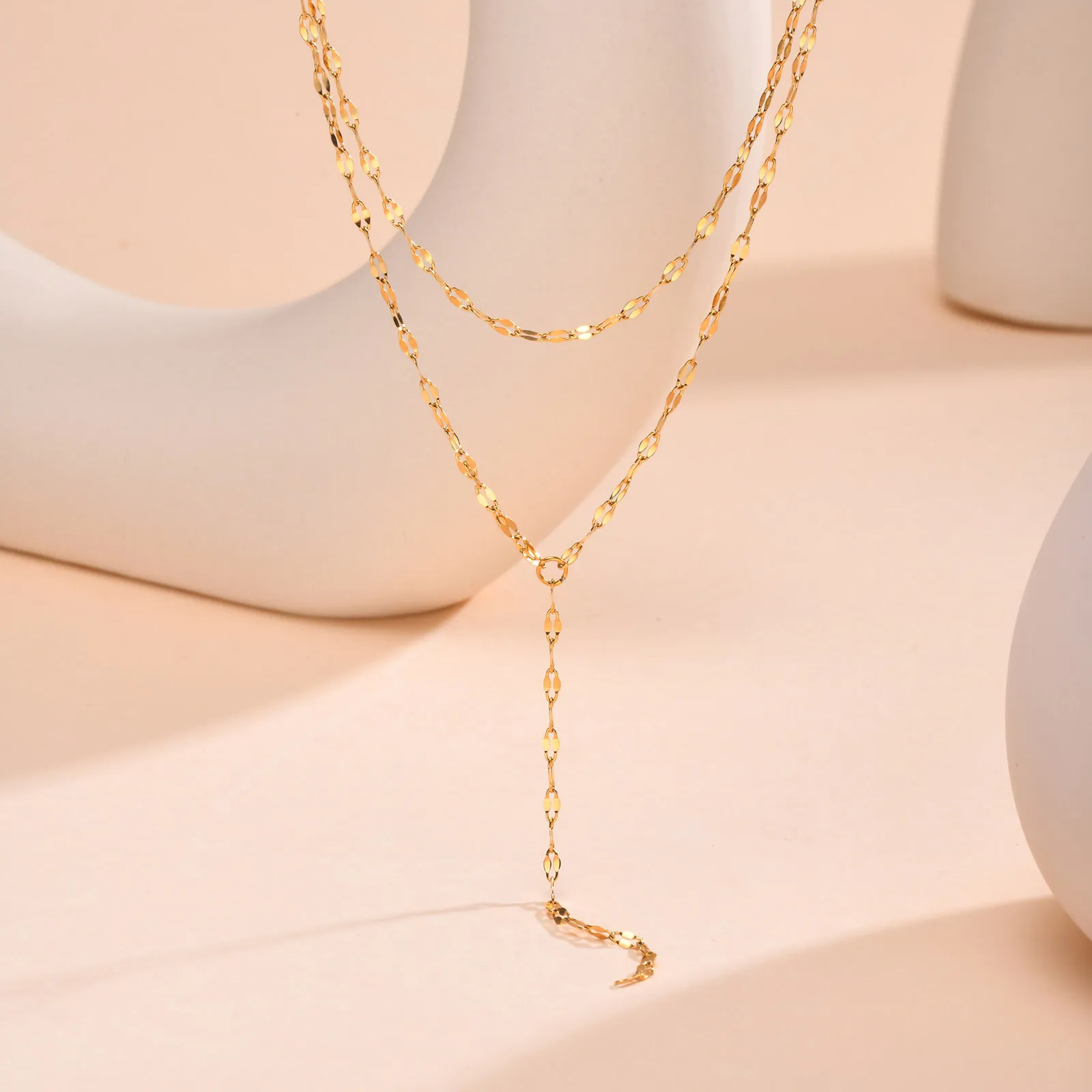 2024 스테인레스 스틸 립 체인, 더블 레이어 프린지 목걸이, 골드 컬러 Chaoker 패션 주얼리 긴 Neckalce 여성을위한 설정