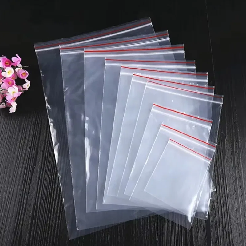 50micron 100 개/갑/팩 높은 투명 PE 지퍼 잠금 가방 재밀봉 가능한 플라스틱 설탕 캔디 말린 과일 분말 책 선물 쿠키 파우치
