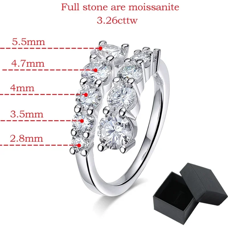 Smyoue 10 보석 여성을위한 전체 Moissanite 반지 스파클링 완벽한 실험실 만든 다이아몬드 웨딩 밴드 S925 스털링 실버 주얼리