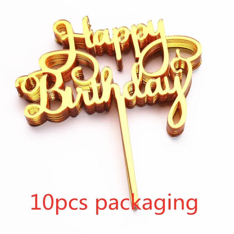 10 Pcs 로즈 골드 생일 축하 케이크 토퍼 실버 블랙 심플한 디자인 아크릴 케이크 토퍼 베이비 샤워 파티 디저트 장식