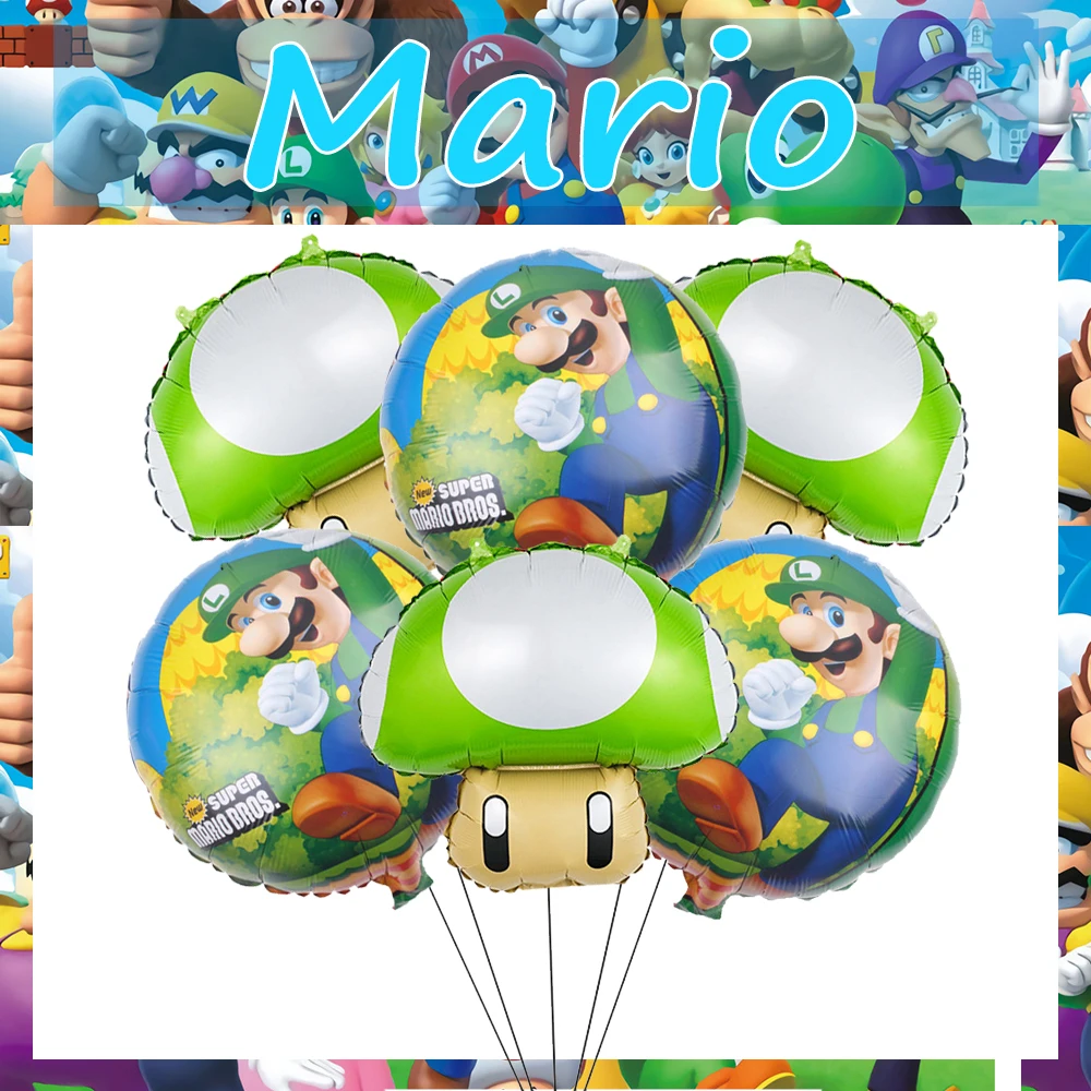 Marioed Luigi Super Bros 알루미늄 필름 풍선 세트, 파티 용품, 소년 소녀 DIY 파티 베이비 샤워 장식, 헬륨 글로보, 6 개