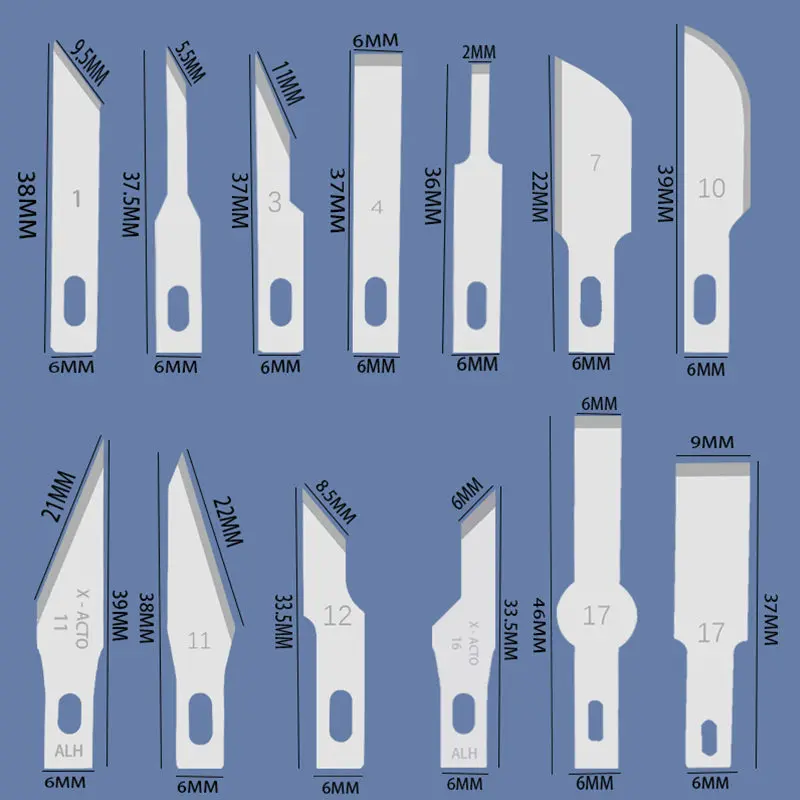 20pcs 나무 조각 블레이드 커터 나이프 공예 조각 도구 조각 유틸리티 조각 금속 메스 Woodcarve PCB 수리 DIY 블레이드