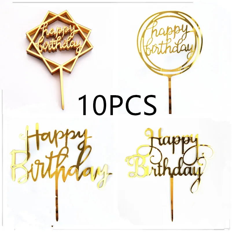 10 Pcs 로즈 골드 생일 축하 케이크 토퍼 실버 블랙 심플한 디자인 아크릴 케이크 토퍼 베이비 샤워 파티 디저트 장식 title=10 Pcs 로즈 골드 생일 축하 케이크 토퍼 실버 블랙 심플한 디자인 아크릴 케이크 토퍼 베이비 샤워 파티 디저트 장식 