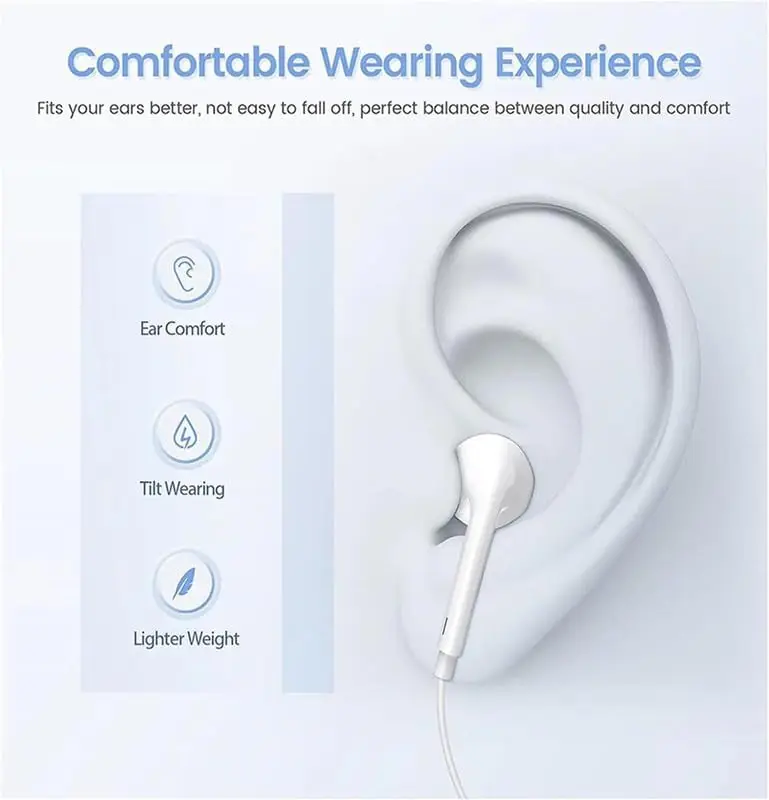 iPhone 16/15/14/13/12/11 Pro Max 7/8Plus XR/XS/X iPad 이어폰 형 이어 버드 Lightning USB-C 3.5mm 이어폰 용 기존 유선 이어폰