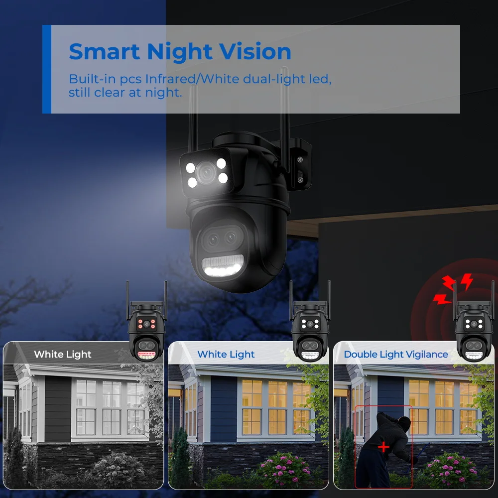 6K 12MP 야외 Wifi 카메라 PTZ 8X 광학 줌 3 렌즈 듀얼 스크린 비디오 감시 8MP 듀얼 렌즈 CCTV 보안 IP 카메라