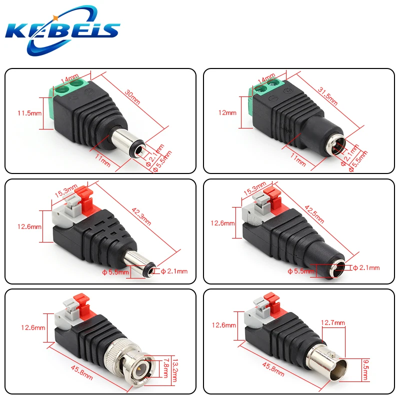 2/5/10PCS DC 12V 남성 여성 BNC 커넥터 LED CCTV 카메라에 대 한 5.5*2.1mm/2.5mm 용접 무료 전원 DC 플러그 어댑터 잭 소켓