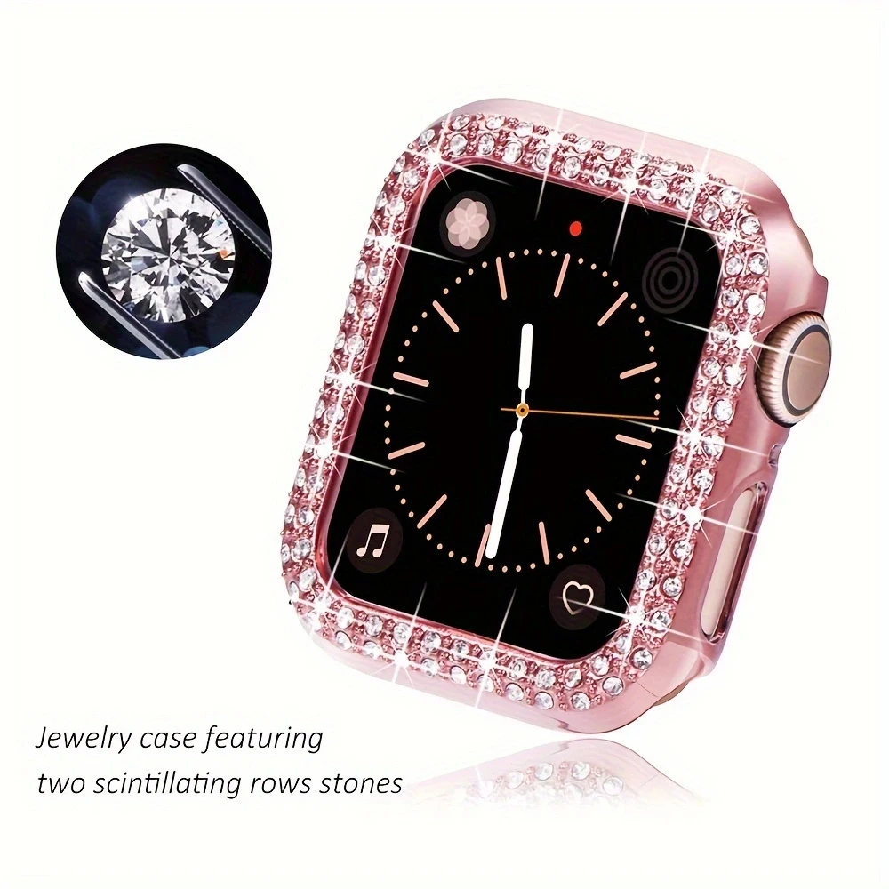 Apple Watch 시리즈 9 8 7 6 5 4 3 2 1 SE(화면 없음), 여성용 글리터 라인스톤 보호 프레임용 블링 케이스.