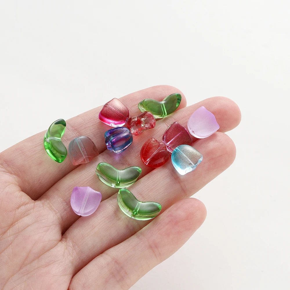10/20Set 튤립 꽃 Lampwork 비즈 여러 가지 빛깔의 유리 플로라 비즈 DIY 팔찌 쥬얼리에 대한 느슨한 비즈 액세서리 만들기