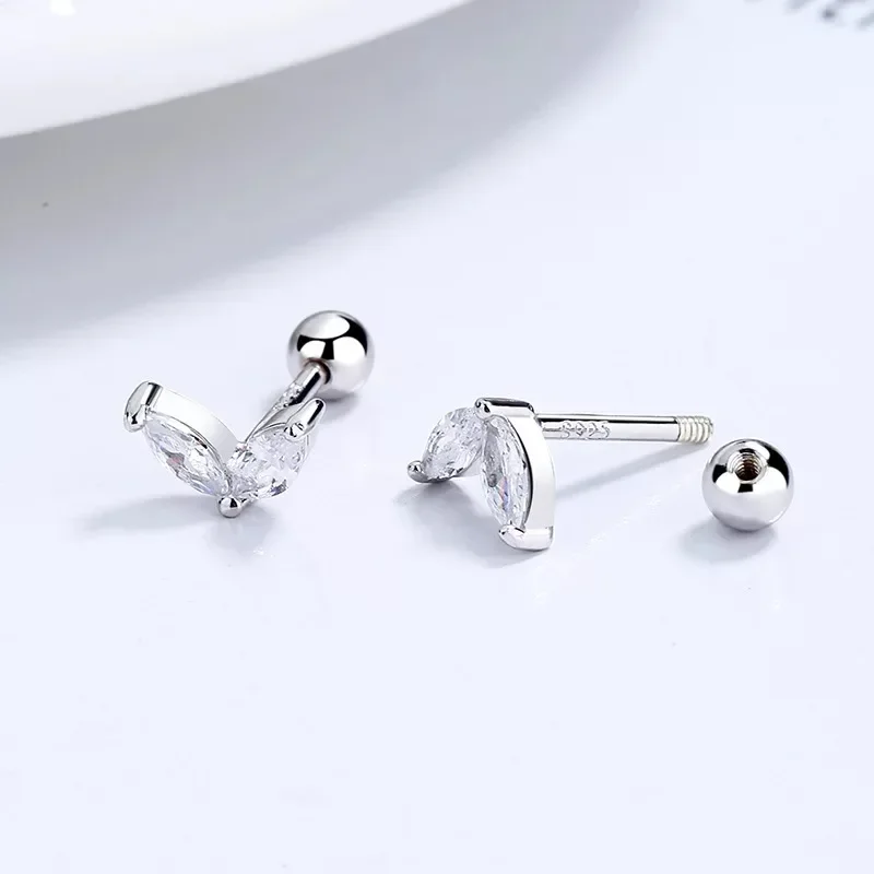 2 PCs 스테인리스강 작은 허기 원형 귀걸이 여성용 소형 크리스털 지르코니아 펜던트 연골 귀걸이 피어싱 주얼리