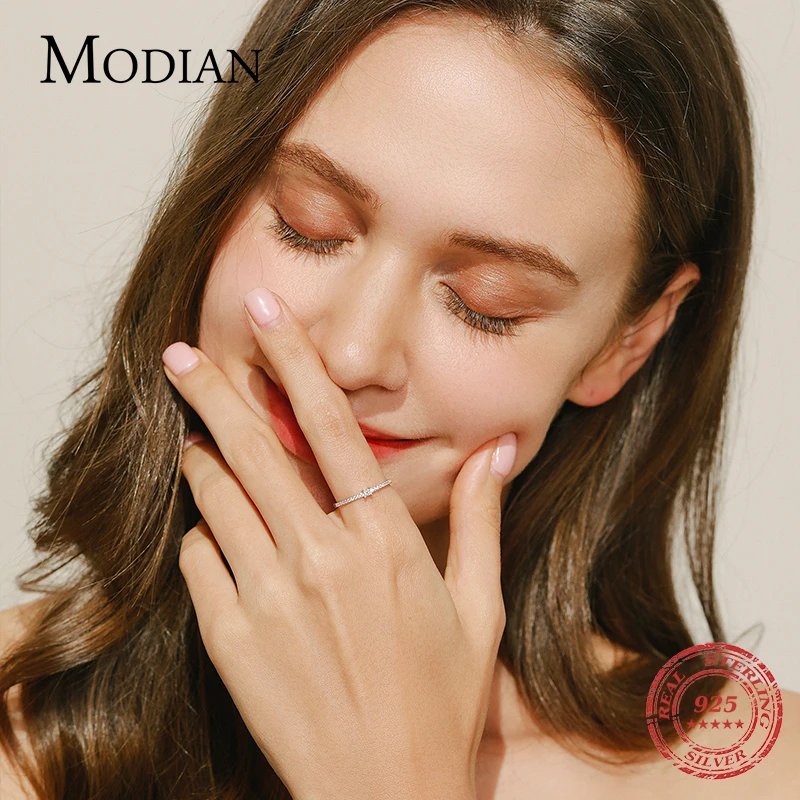 Modian 2021 진짜 925 스털링 실버 간단한 사각형 클리어 CZ 매력 여성을위한 골드 컬러 손가락 반지 결혼 약혼 쥬얼리