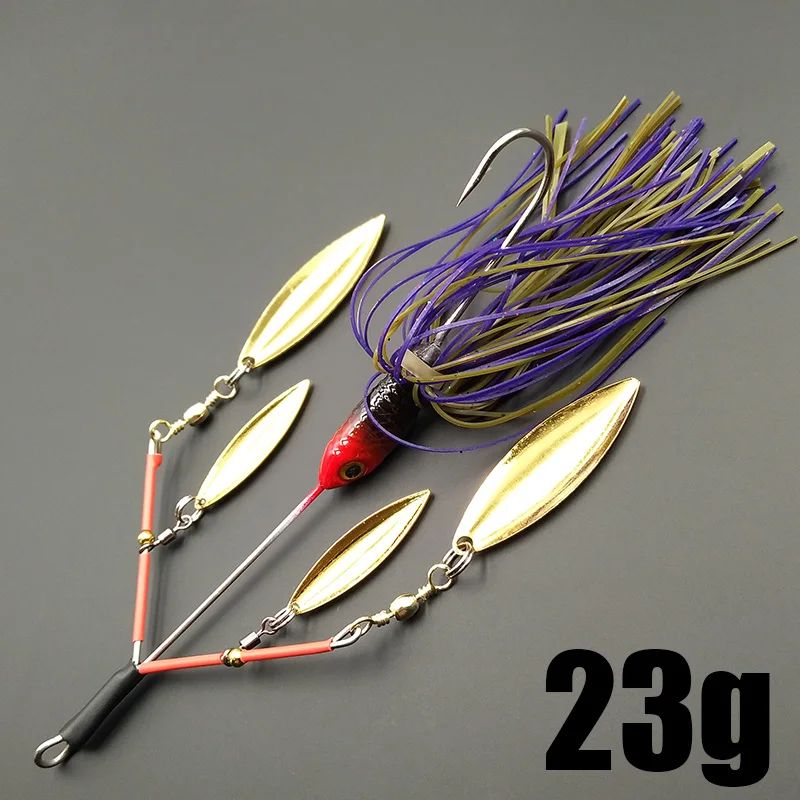 Lunker Spinner Baits 하드 낚시 미끼 23g 시끄러운 버즈 회전 블레이드 버블 진동 탠덤 스핀 버드 나무베이스 송어 퍼치 파이크