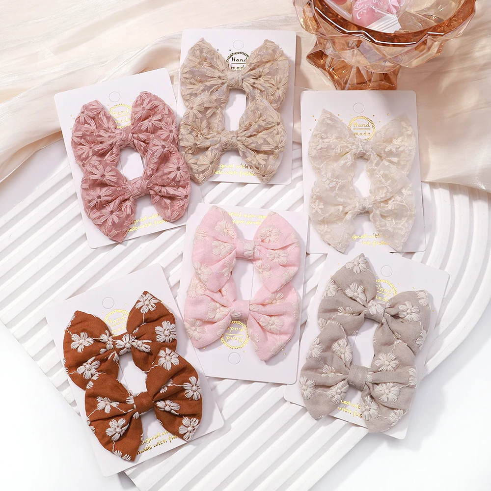 2 개/대 솔리드 컬러 키즈 활 아기 소녀를위한 헤어 클립 수제 격자 무늬 Bowknot 머리핀 바레트 사진 헤어 액세서리