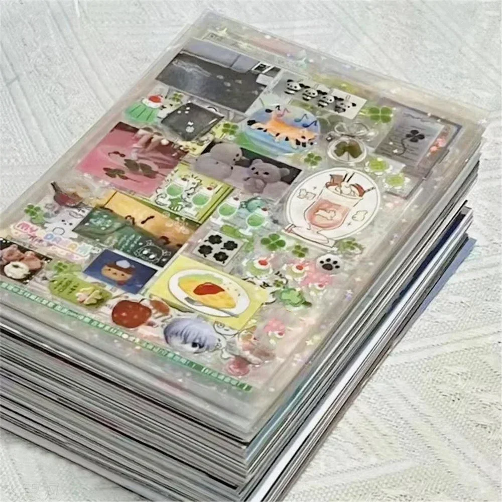 10pcs 반짝이 스티커 투명 PET 컷 필름 탑 로더 스크랩북 데코 스티커 Kawaii 저널 스티커 크리스마스 학교