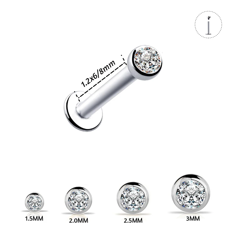 1Pc 16G 1.5-3mm Labret Tragus 연골 귀걸이 16g 펑크 Cz 보석 라운드 Tragus 립 링 먼로 귀 연골 귀걸이 피어싱