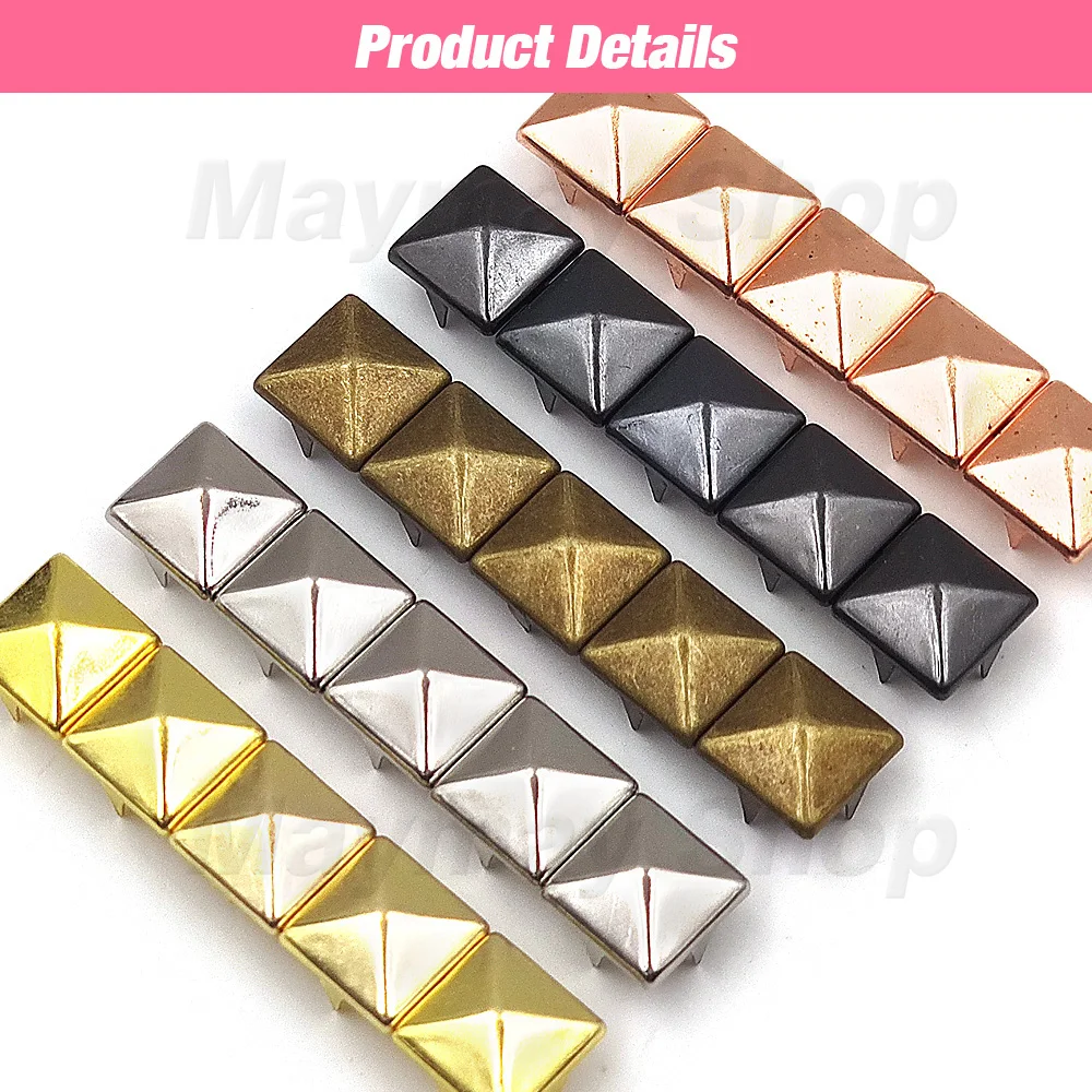 100Pcs 6-12mm 금속 4 발톱 리벳 광장/라운드 스파이크 스터드 피라미드 리벳 의류 신발 가방 벨트 펑크 DIY Leathercraft