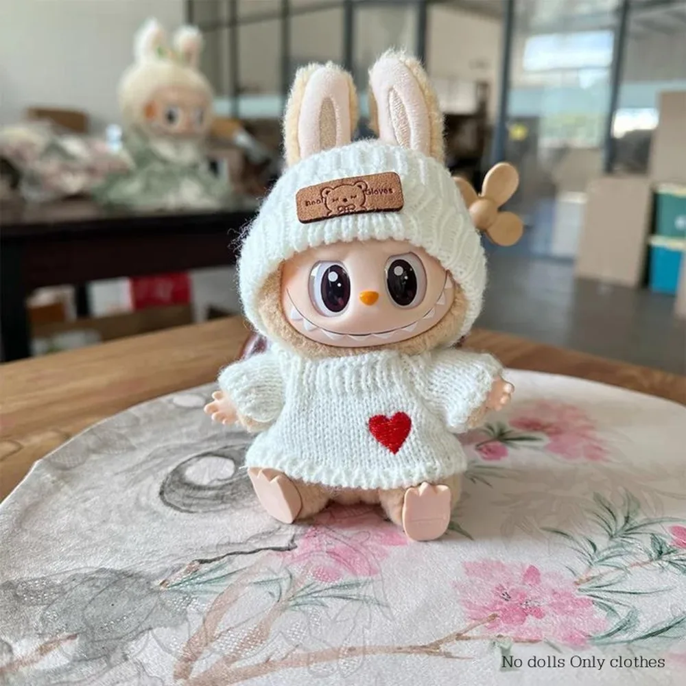 15-17cm V1v2 Labubu 옷 복장 앉아 옷 귀여운 스웨터 모자 복장 액세서리 패션 인형 액세서리 인형 없음